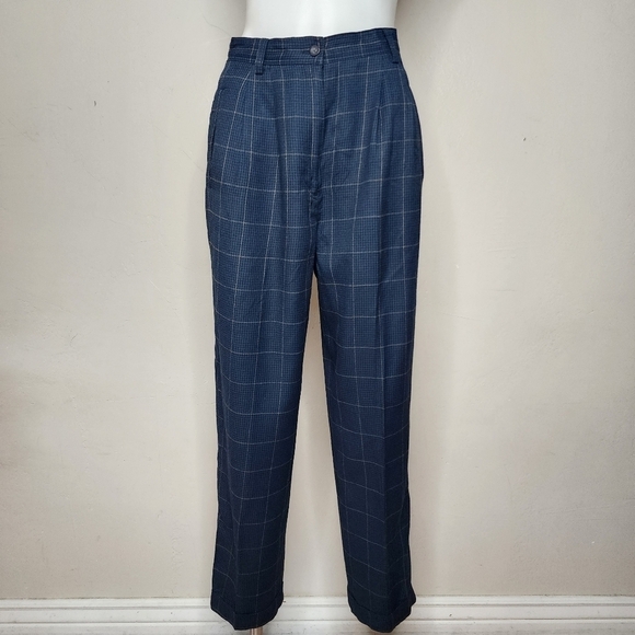 Vintage 80's IZOD Wool Blend Tartan Plaid Pleated & Cuffed Trouser Pants Size 10 - Picture 3 of 15